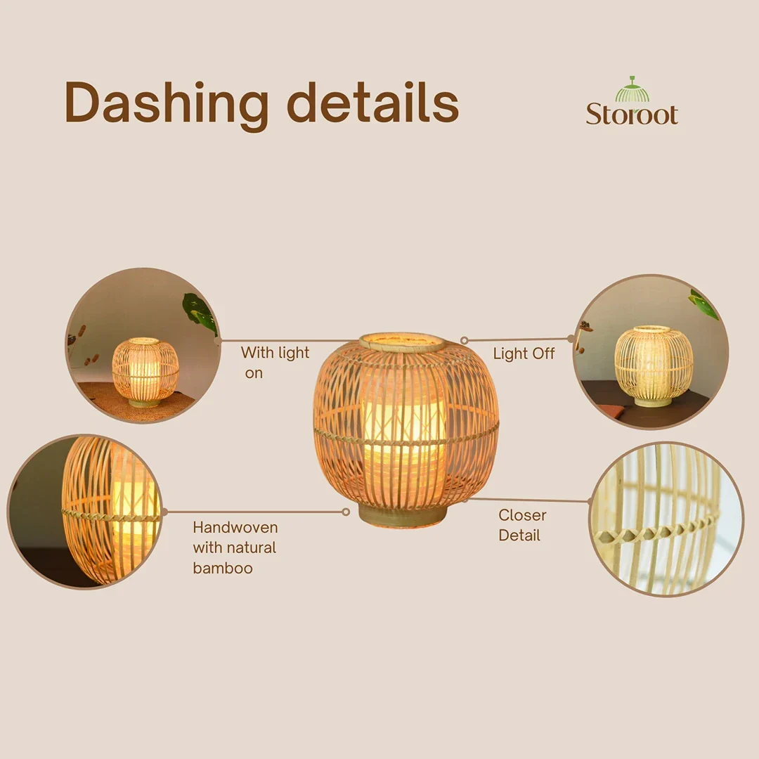 Huba Bamboo Table Lamp - Elegant Natural Bedside Lamp - Image 4