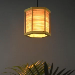 Hexagon Raffia and Bamboo Pendant Light - Honeycomb-Inspired Hanging Lamp