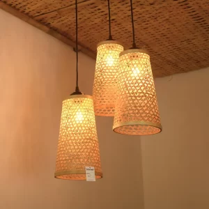 Conical Bamboo Chandelier Light - Honeycomb Design, cluster Set of Three