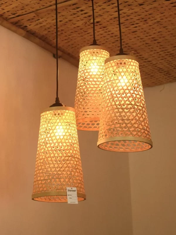 Conical Bamboo Chandelier Light - Honeycomb Design, cluster Set of Three